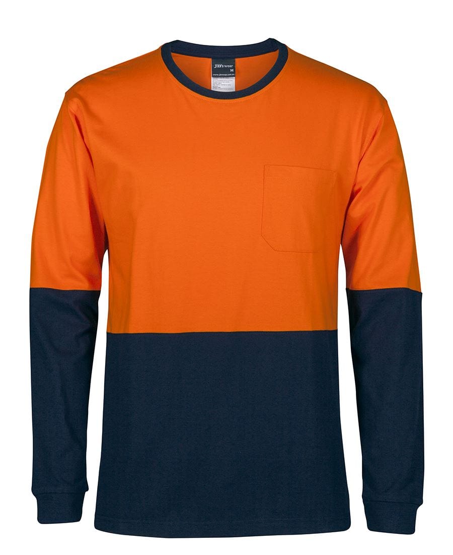 JB's Wear Longsleeves Orange/Navy / XS JB's Wear Hi Vis L/S Crew Neck Cotton T-Shirt