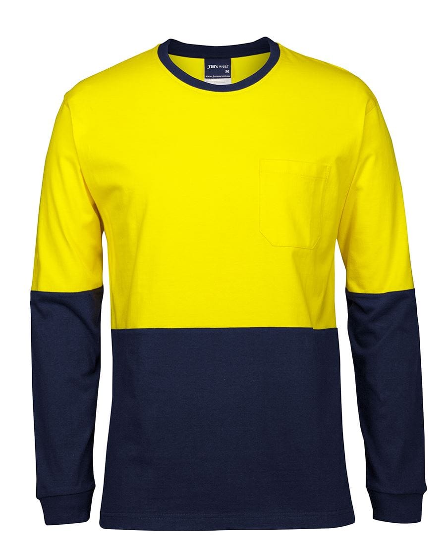 JB's Wear Longsleeves Yellow/Navy / XS JB's Wear Hi Vis L/S Crew Neck Cotton T-Shirt