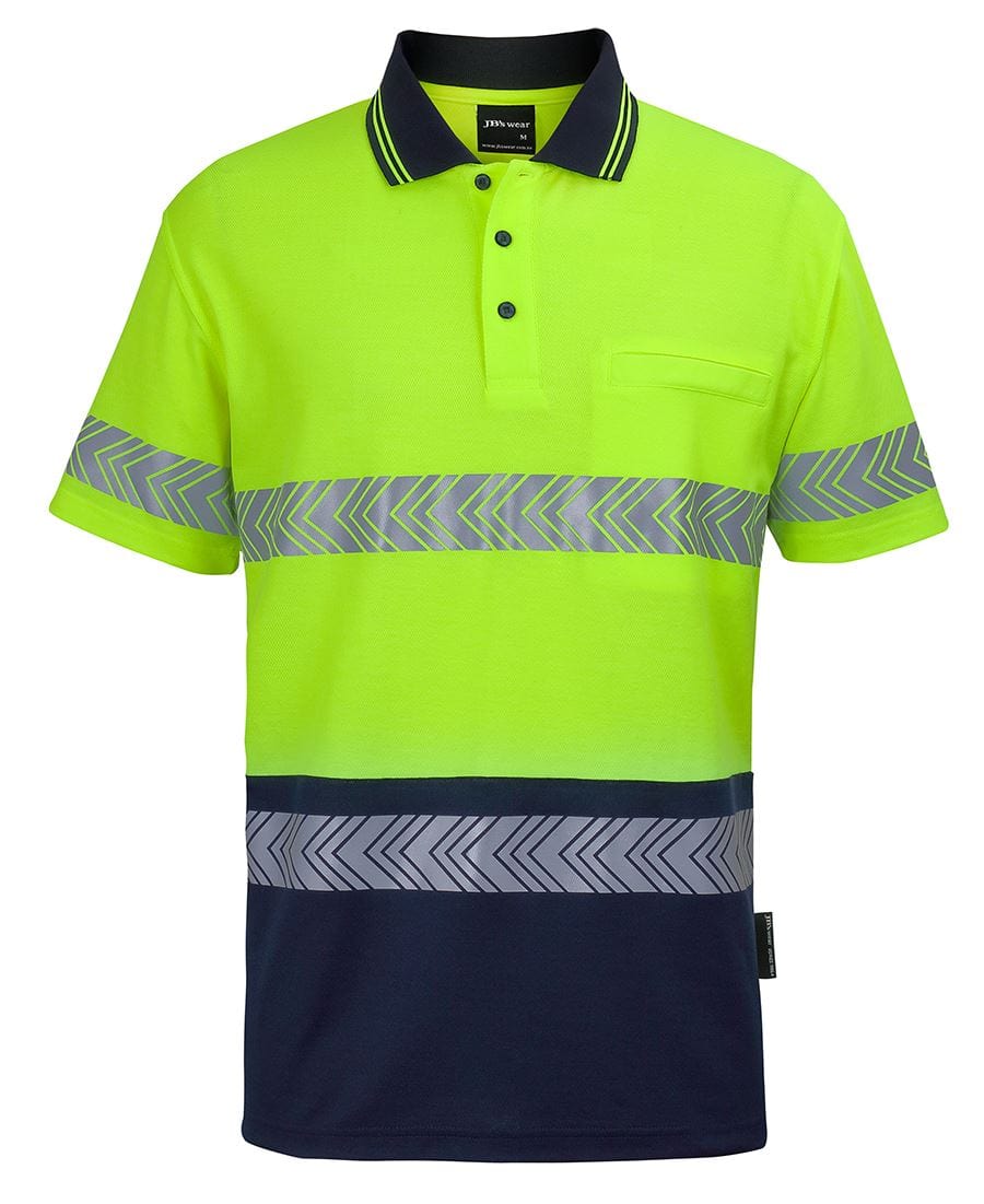 JB's Wear Polos / Shirts Lime/Navy / 2XS JB's Wear Hi Vis (D+N) Cotton Back S/S Segmented Tape Polo