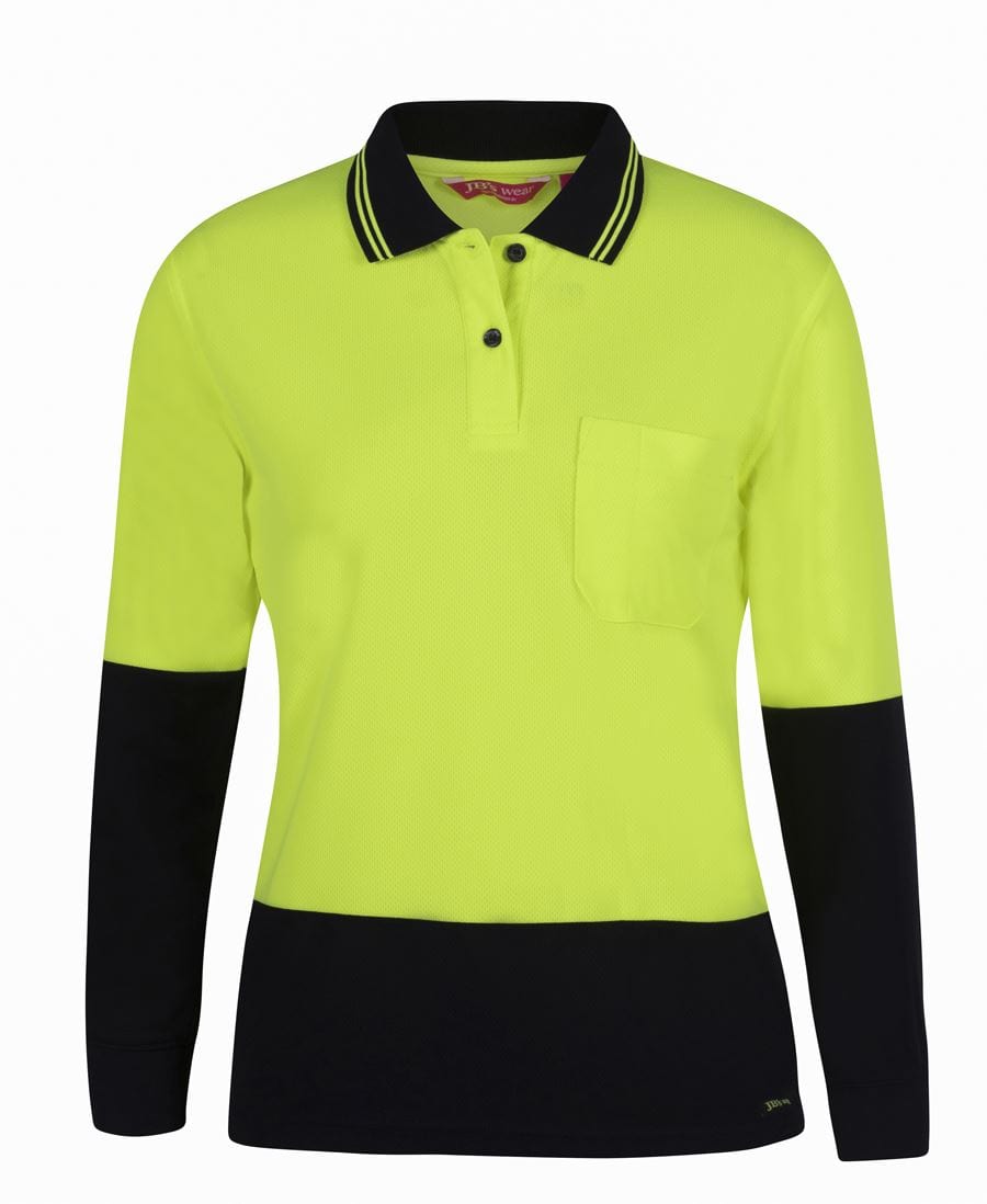 JB's Wear Polos / Shirts Lime/Navy / 8 JB's Wear Ladies Hi Vis L/S Comfort Polo