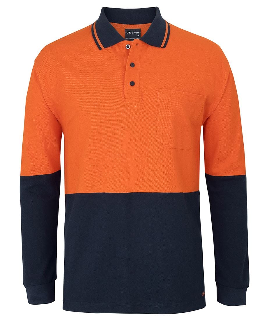 JB's Wear Polos / Shirts Orange/Navy / 2XS JB's Wear Hi Vis L/S Cotton Pique Trad Polo
