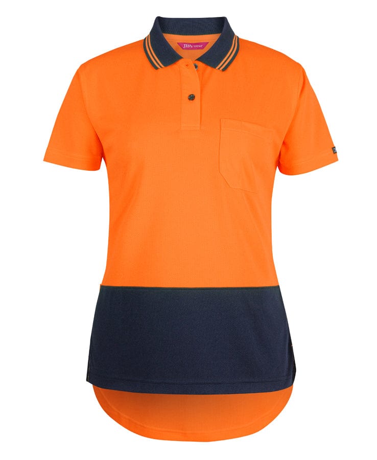 JB's Wear Polos / Shirts Orange/Navy / Size 8 JB's Ladies Hi Vis S/S Drop Tail Polo