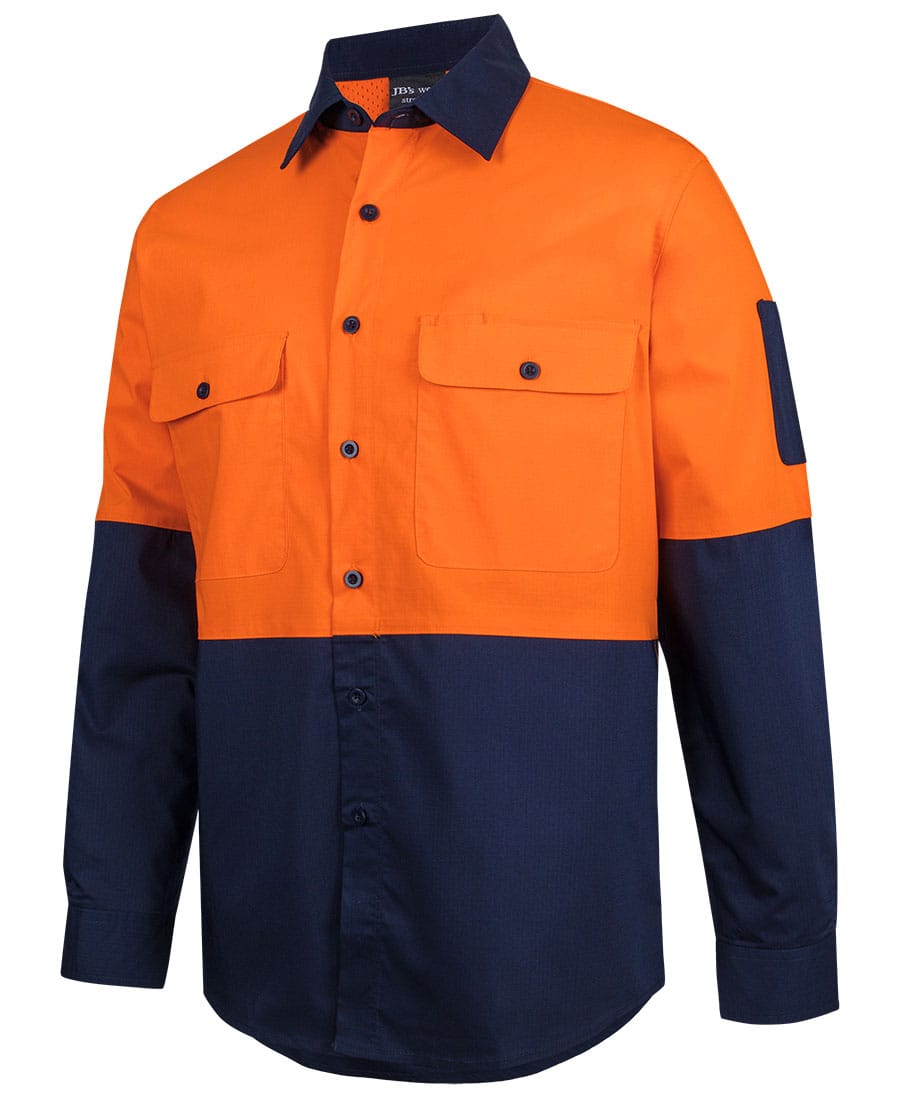 JB's Wear Polos / Shirts Orange/Navy / XS JB's Hi Vis Class F Ripstop L/S Work Shirt