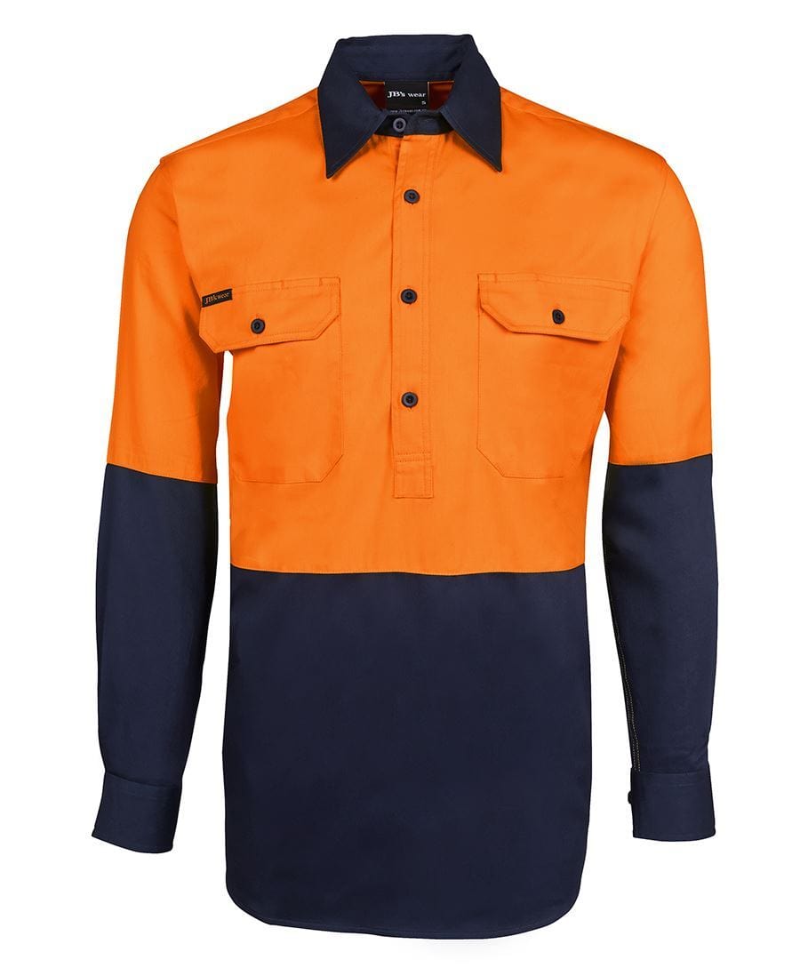 JB's Wear Polos / Shirts Orange/Navy / XS JB's Wear Hi Vis L/S 190G Close Front Shirt