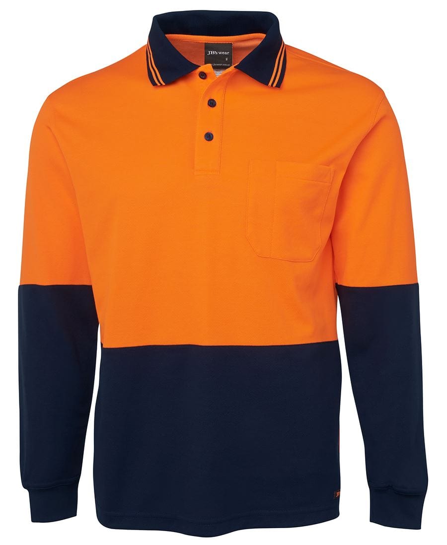 JB's Wear Polos / Shirts Orange/Navy / XS JB's Wear Hi Vis L/S Cotton Back Polo