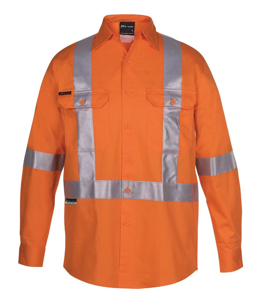 JB's Wear Polos / Shirts Orange / XS JB's Wear Hi Vis (D+N) L/S 150G Cross Back Tape Shirt