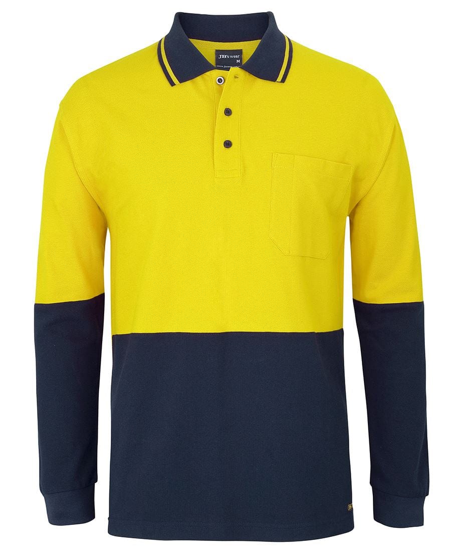 JB's Wear Polos / Shirts Yellow/Navy / 2XS JB's Wear Hi Vis L/S Cotton Pique Trad Polo