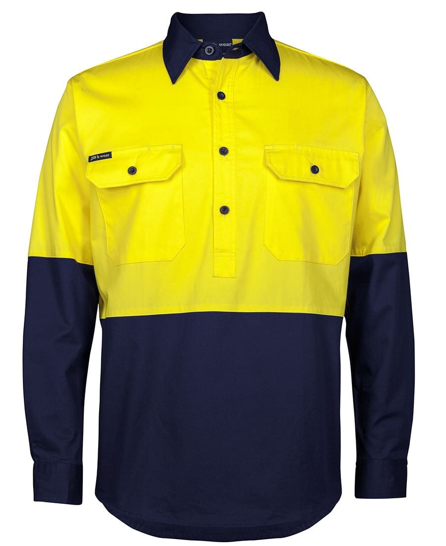 JB's Wear Polos / Shirts Yellow/Navy / XS JB's Wear Hi Vis Close Front L/S 150G Work Shirt