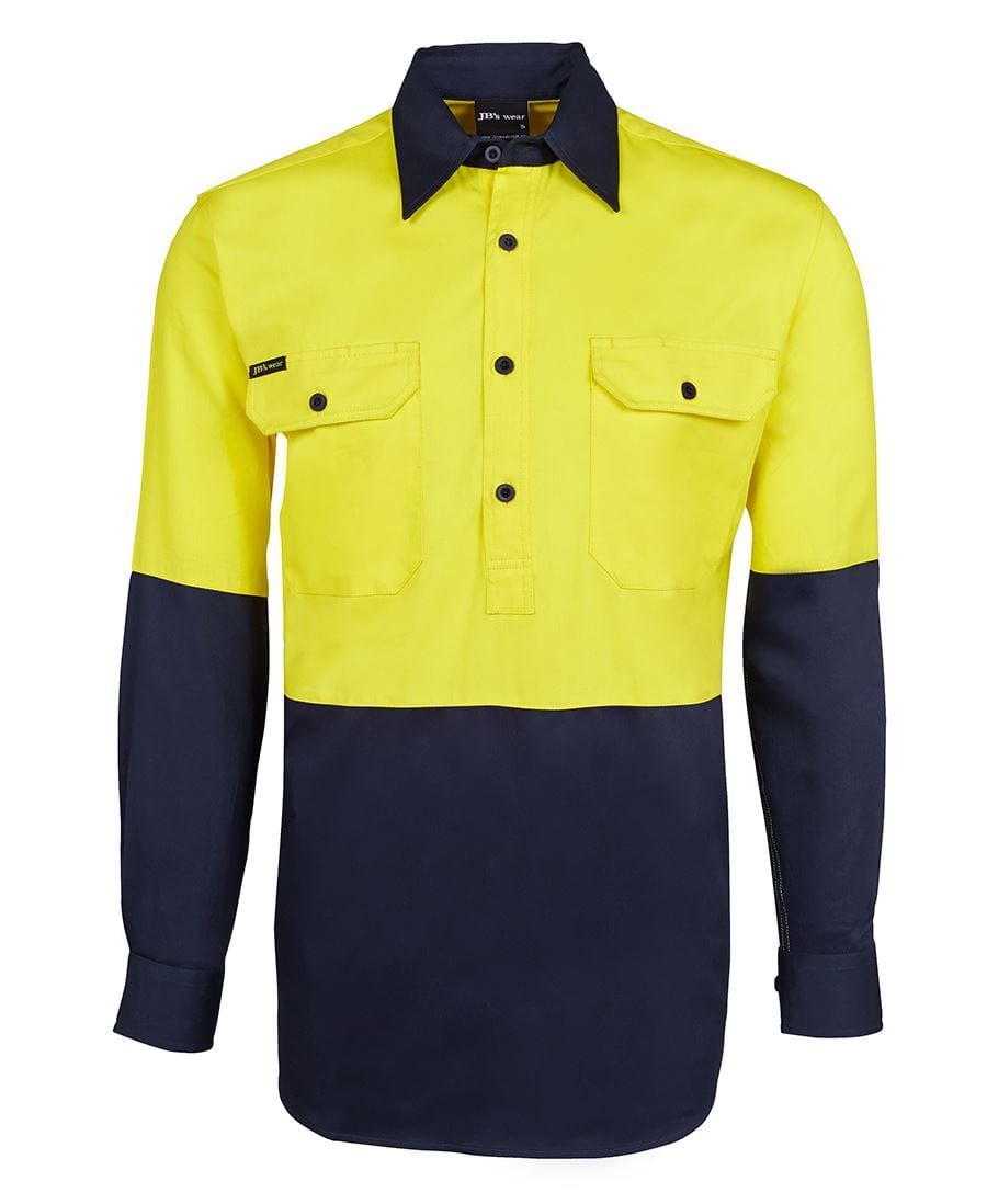 JB's Wear Polos / Shirts Yellow/Navy / XS JB's Wear Hi Vis L/S 190G Close Front Shirt