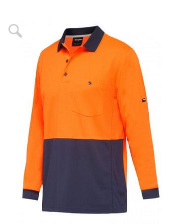 King Gee Orange/Navy / S King Gee Hyperfreeze Spliced Long Sleeve Polo