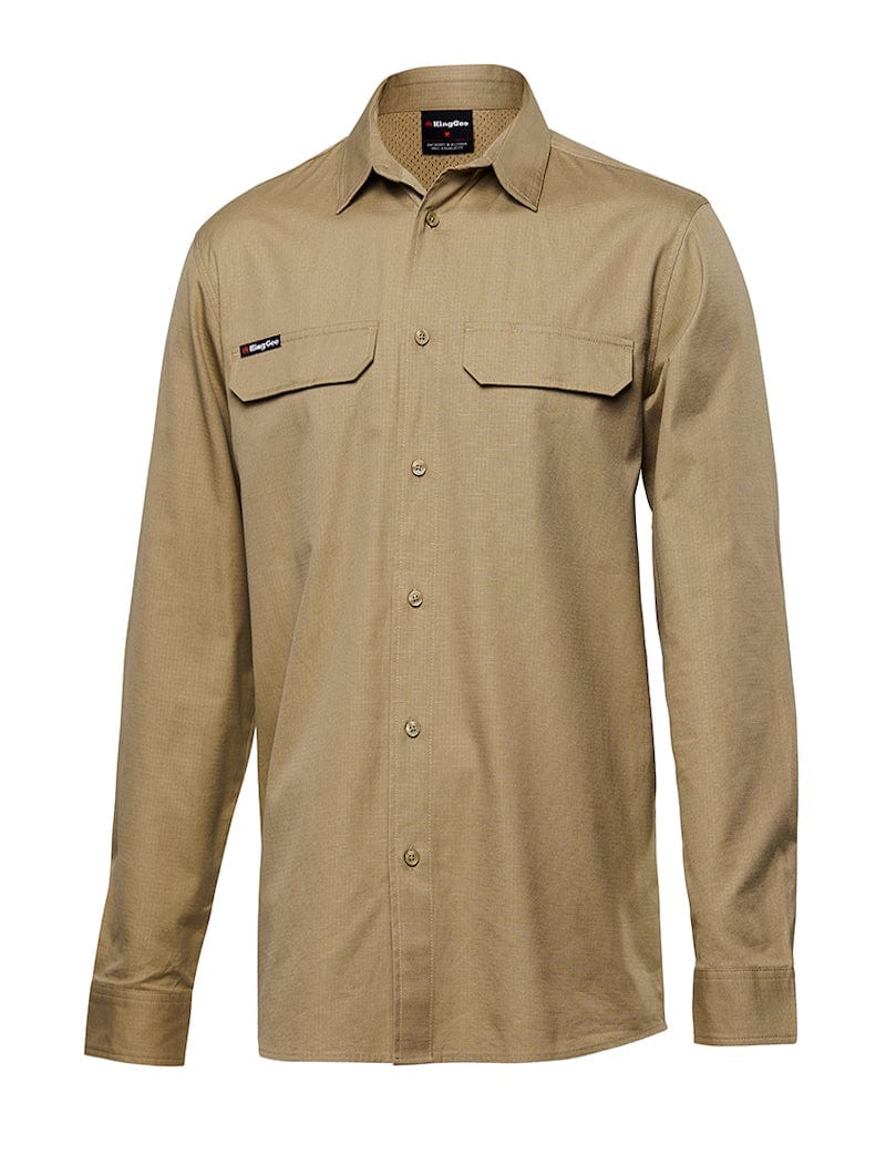 King Gee Polos / Shirts Khaki / XS King Gee Wc Pro Stretch Ripstop Shirt L/S
