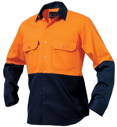 King Gee Polos / Shirts Orange/Navy / 2XS King Gee L/S Hi-Vis Spliced Open Front Shirt