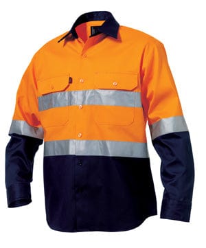 King Gee Polos / Shirts Orange/Navy / S King Gee L/S Hi-Vis Open Front Spliced Reflect Shirt