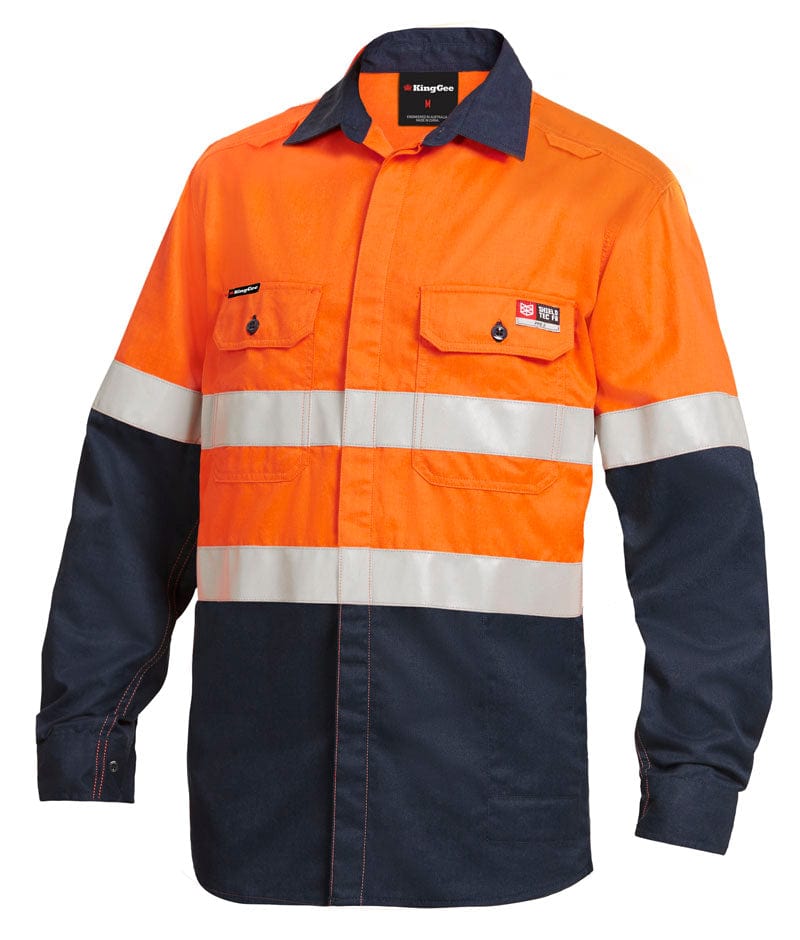 King Gee Polos / Shirts Orange/Navy / S King Gee Shieldtec Lenzing Fr Hi-Vis Spliced Ls Shirt T
