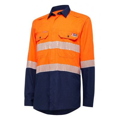 King Gee Polos / Shirts Orange/Navy / S King Gee Shildtech Lenzing Fr Hivis 2T Open Front Ls Shirt