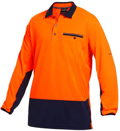 King Gee Polos / Shirts Orange/Navy / S King Gee Wc 2 Hi Vis Polo L/S