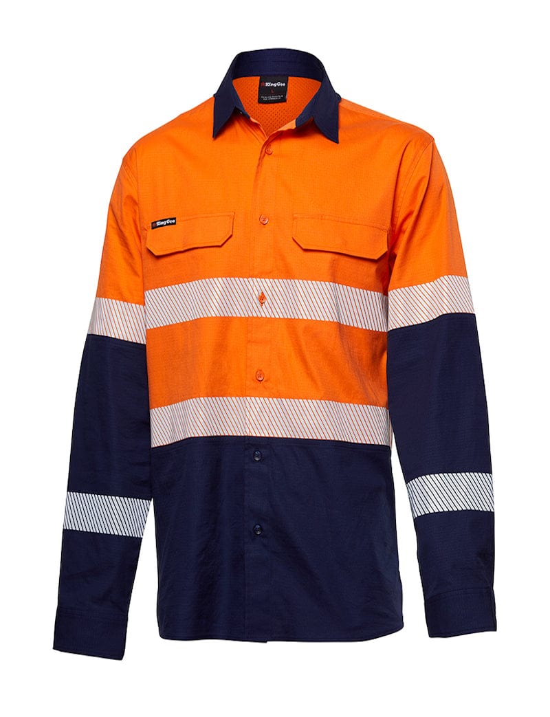 King Gee Polos / Shirts Orange/Navy / XS King Gee Wc Pro Stretch Ripstop Shirt L/S Taped