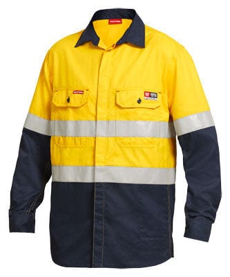 King Gee Polos / Shirts Yellow/Navy / S King Gee Fr Shirt Ls 2T Tp