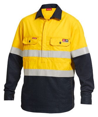 King Gee Polos / Shirts Yellow/Navy / S King Gee Hi-Vis Spliced Closed Front Ls Shirt With Fr Tape