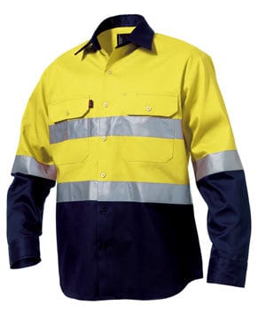 King Gee Polos / Shirts Yellow/Navy / S King Gee L/S Hi-Vis Open Front Spliced Reflect Shirt