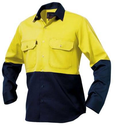 King Gee Polos / Shirts Yellow/Navy / S King Gee L/S Hi-Vis Spliced Open Front Shirt