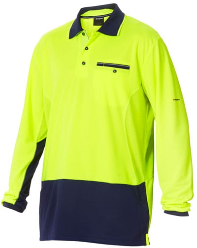 King Gee Polos / Shirts Yellow/Navy / S King Gee Wc 2 Hi Vis Polo L/S