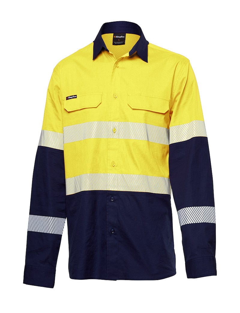 King Gee Polos / Shirts Yellow/Navy / XS King Gee Wc Pro Stretch Ripstop Shirt L/S Taped