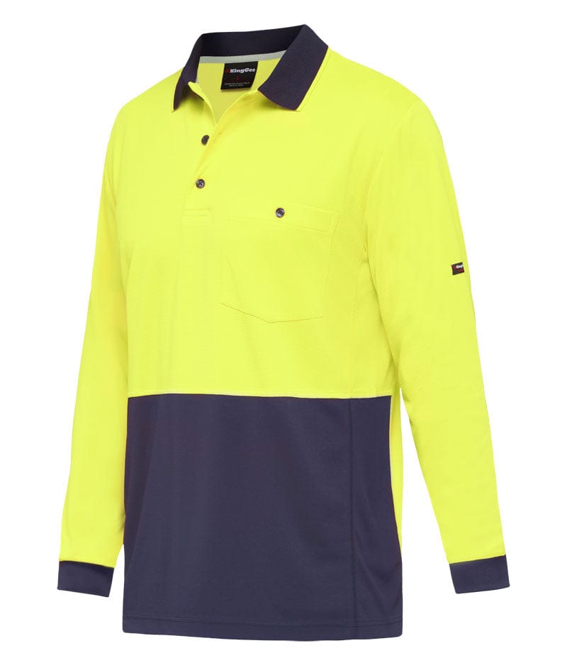 King Gee Yellow/Navy / S King Gee Hyperfreeze Spliced Long Sleeve Polo