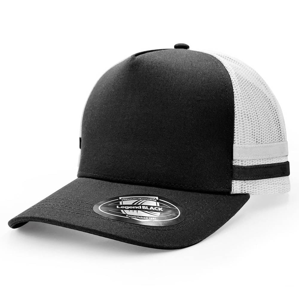 Legend Black Hats Black/White/White/Black / OSFA Legend Black Striped Trucker