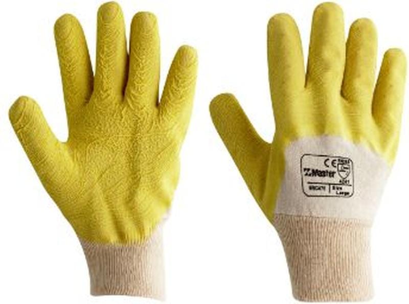 Master Gloves L Master Safety Glove Glass Gripper 3/4 Latex Dipped Cotton Lined Knitwrist Yellow