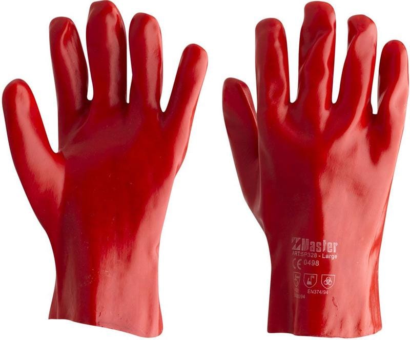 Master Gloves L Master Safety Glove PVC Single Dipped Fully Coated Cotton Liner 27cm Red