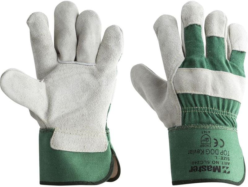 Master Gloves L Master Safety Glove Top Dog Leather Canvas Back Kevlar Stitched