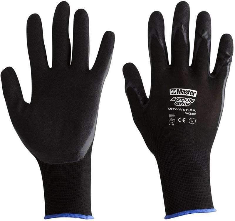 Master Gloves Master Safety Glove Action Grip Nitrile Coated Sandy Finish Palm Nylon Liner