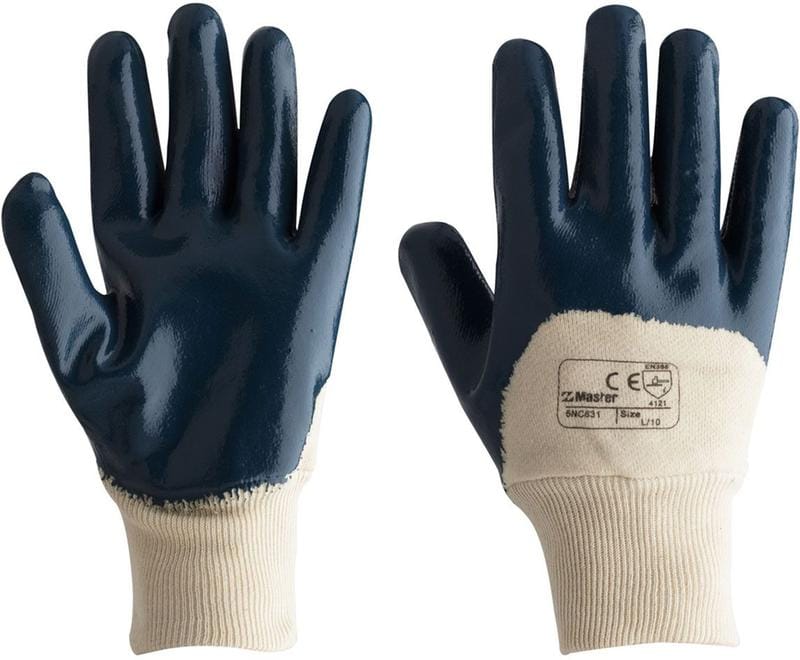 Master Gloves Master Safety Glove Blue Star H/Duty 3/4 Nitrile Coated Interlock Cotton Liner