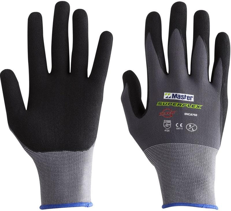 Master Gloves Master Safety Glove Superflex Nitrile/PU Coated Palm Nylon/Lycra Shell