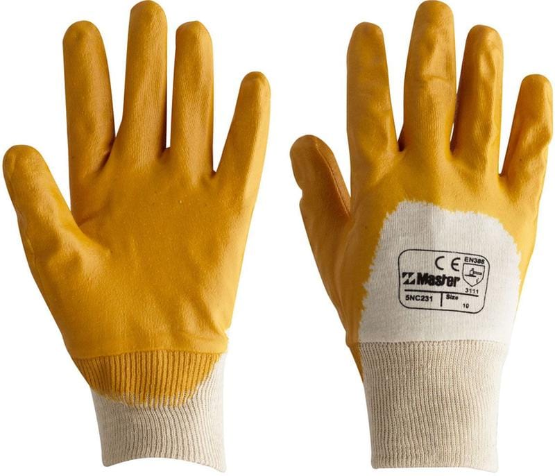 Master Gloves Master Safety Glove Yellow Star M/Duty 3/4 Nitrile Coated Knitwrist