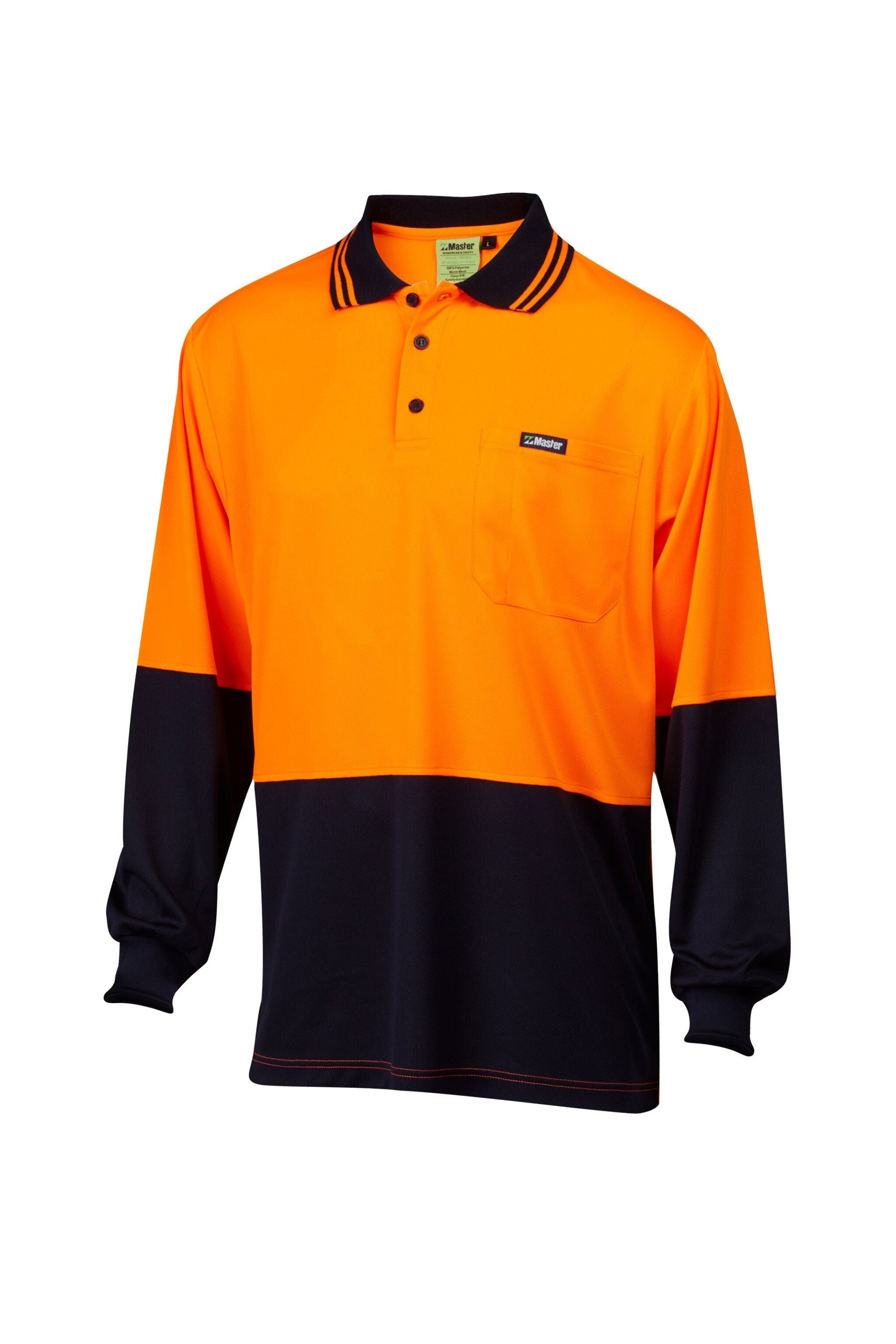Master Polos / Shirts Master L/Sleeve Polo Hi Vis 2 Tone Micromesh w/Pocket