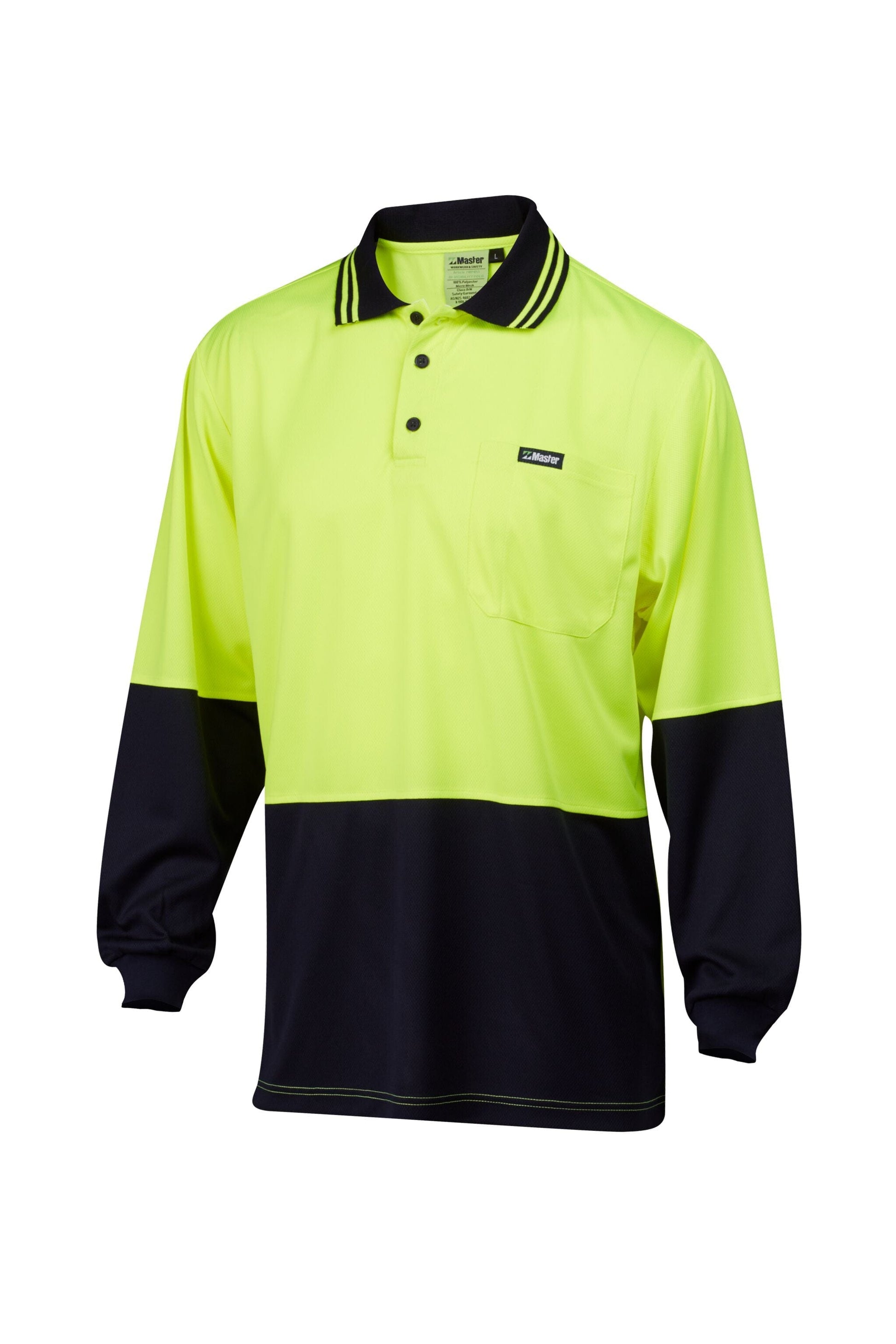 Master Polos / Shirts Master L/Sleeve Polo Hi Vis 2 Tone Micromesh w/Pocket
