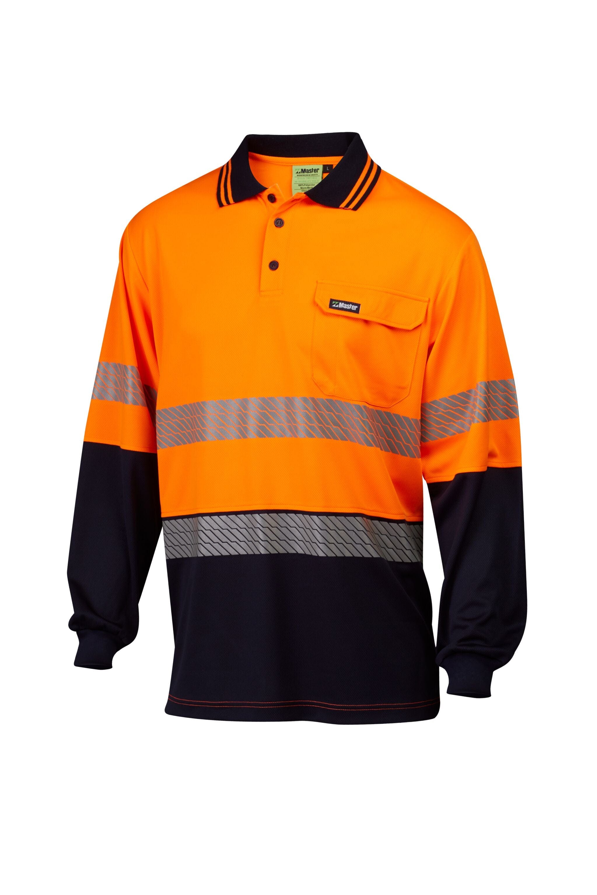 Master Polos / Shirts Master L/Sleeve Polo Hi Vis D/N Segmented Taped 170GSM Micromesh