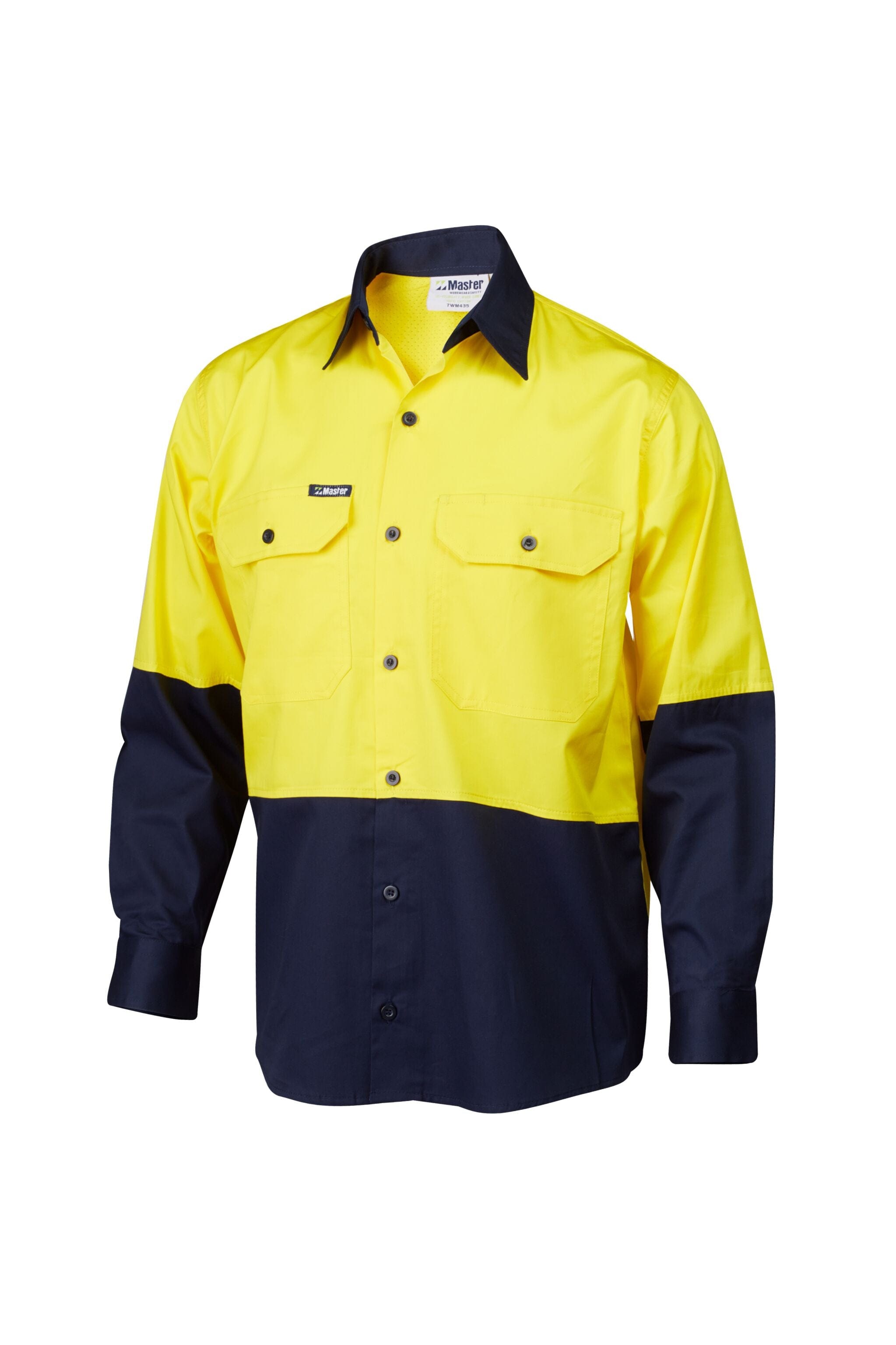 Master Polos / Shirts Master L/Sleeve Shirt Hi Vis D 2 Tone 155GSM Cotton Drill Vented