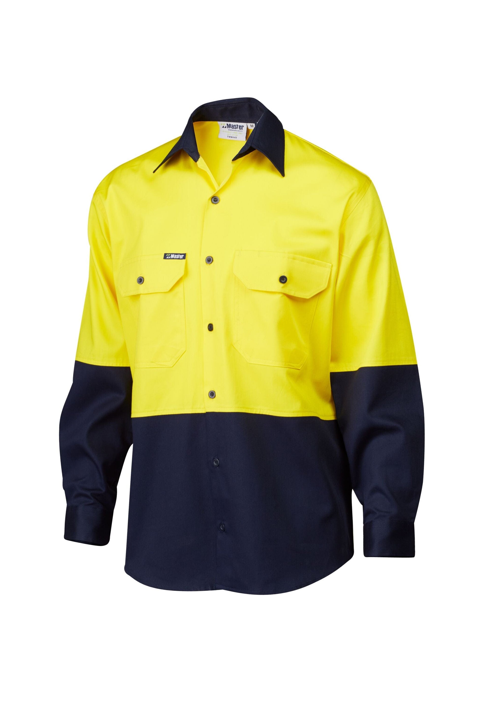 Master Polos / Shirts Master L/Sleeve Shirt Hi Vis D 2 Tone 190GSM Cotton Drill