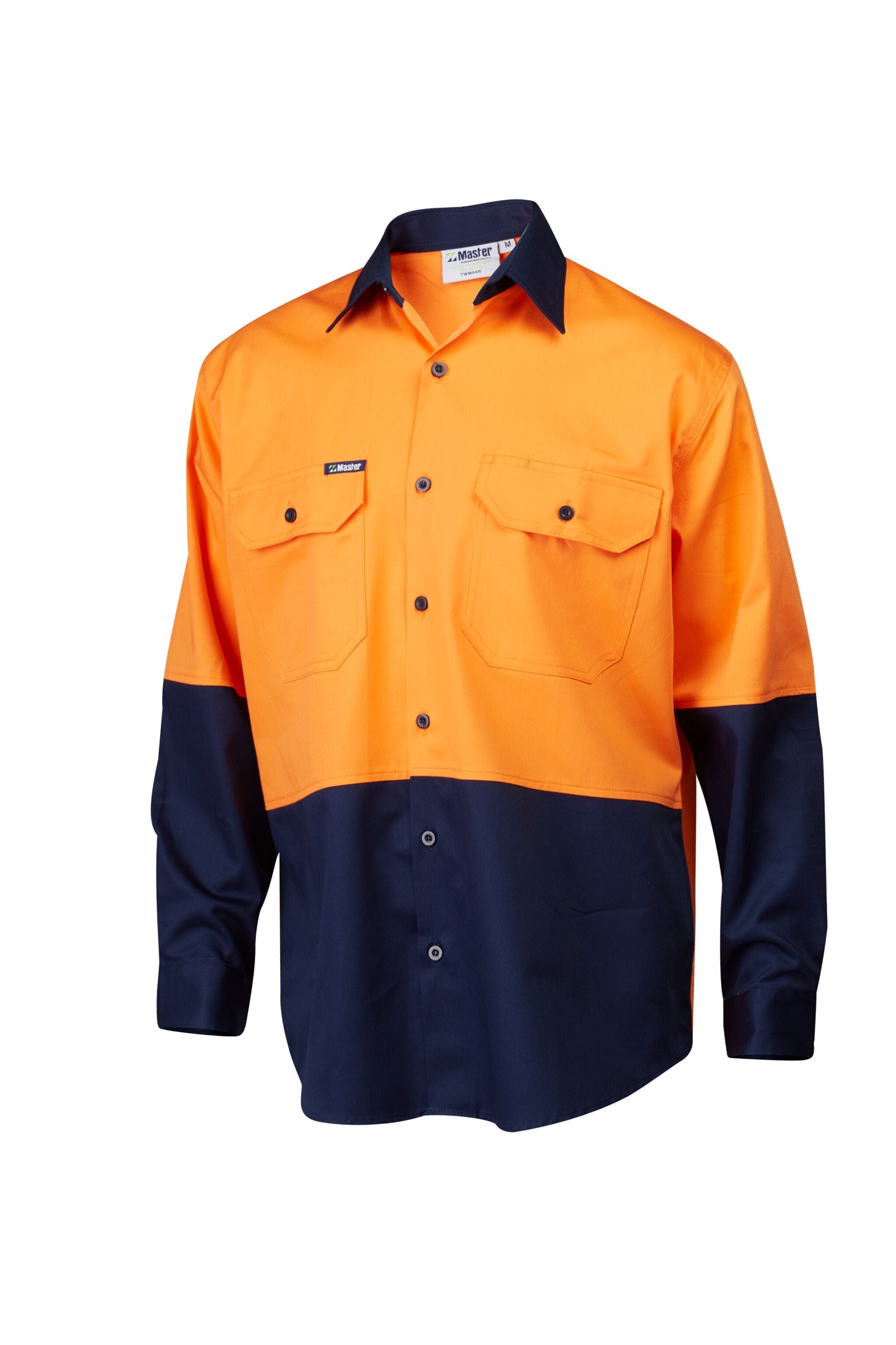 Master Polos / Shirts Master L/Sleeve Shirt Hi Vis D 2 Tone 190GSM Cotton Drill
