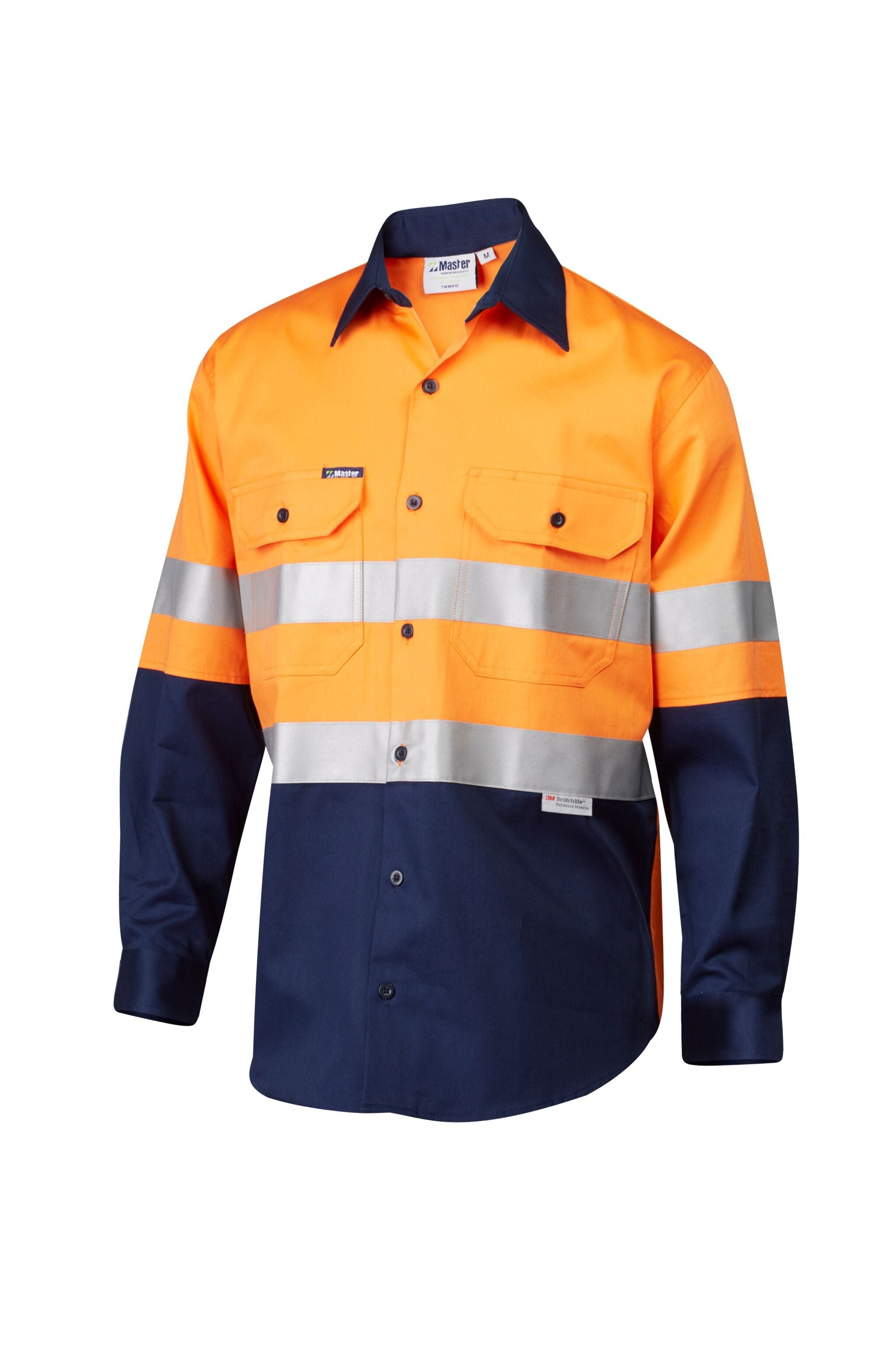 Master Polos / Shirts Master L/Sleeve Shirt Hi Vis D/N 2 Tone 190GSM Cotton Drill