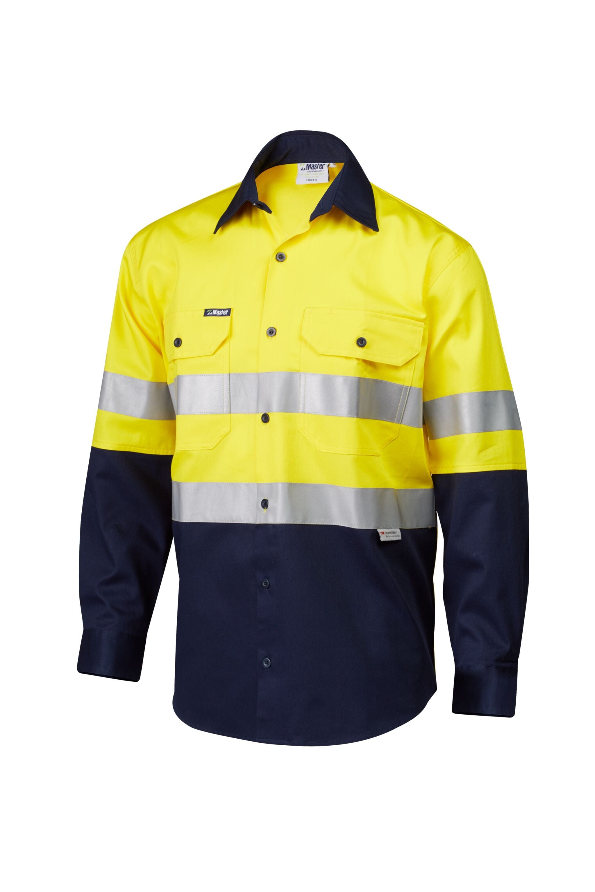 Master Polos / Shirts Master L/Sleeve Shirt Hi Vis D/N 2 Tone 190GSM Cotton Drill