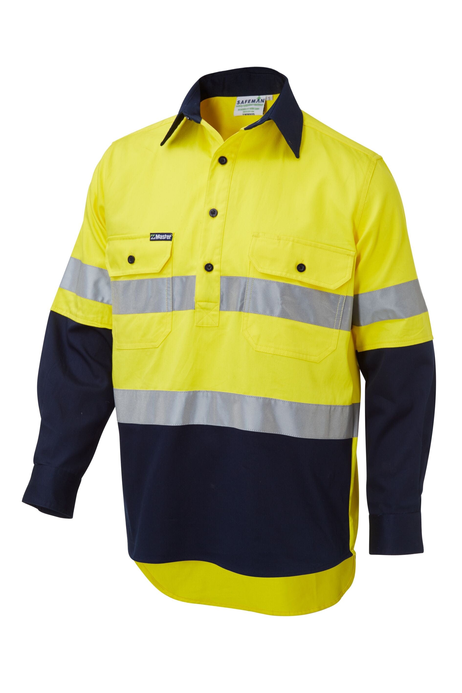 Master Polos / Shirts Master L/Sleeve Shirt Hi Vis D/N 2 Tone 190GSM Cotton Drill - Closed Front