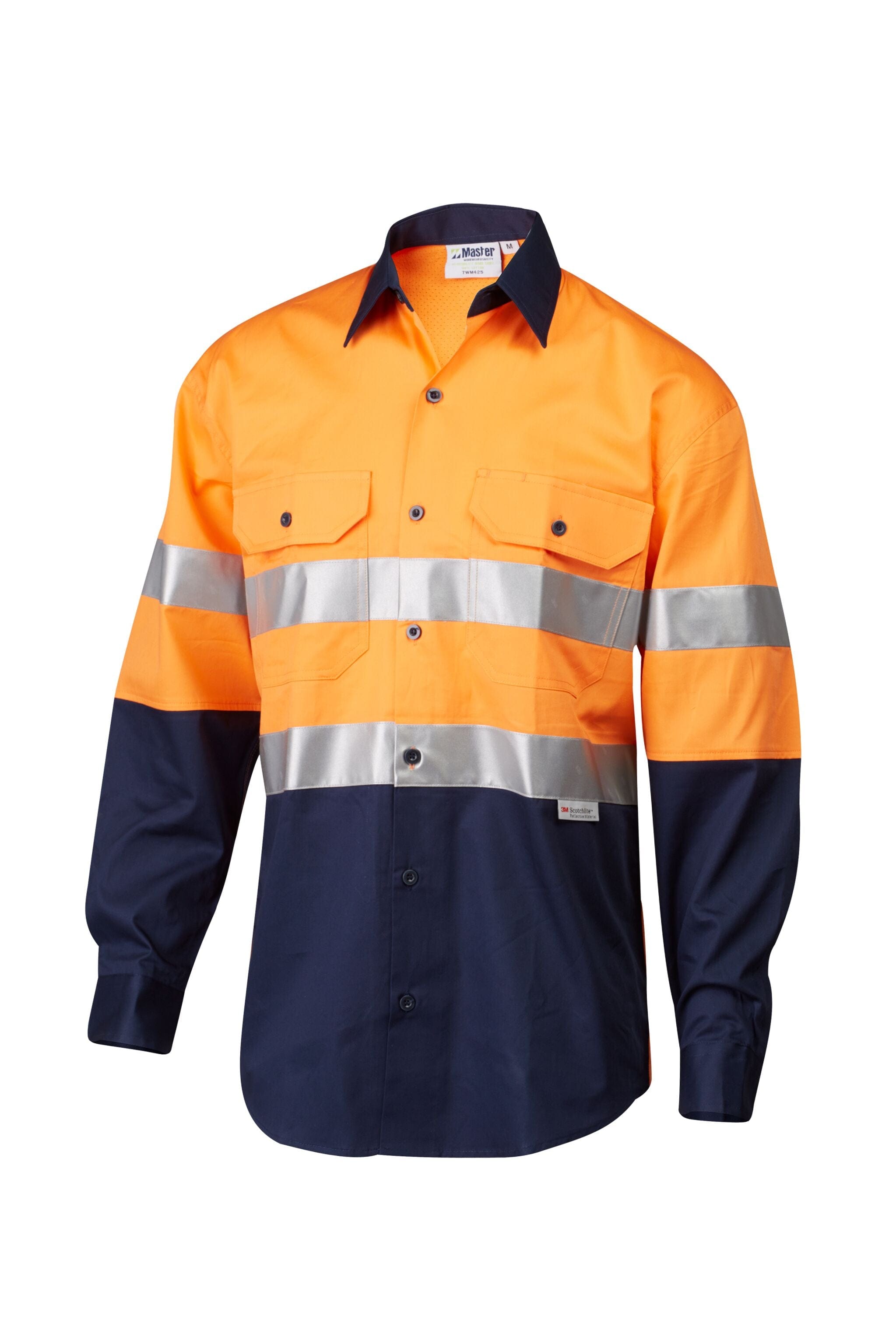 Master Polos / Shirts Master L/Sleeve Shirt Hi Vis D/N 3M Taped 2 Tone 155GSM Cotton Drill Vented