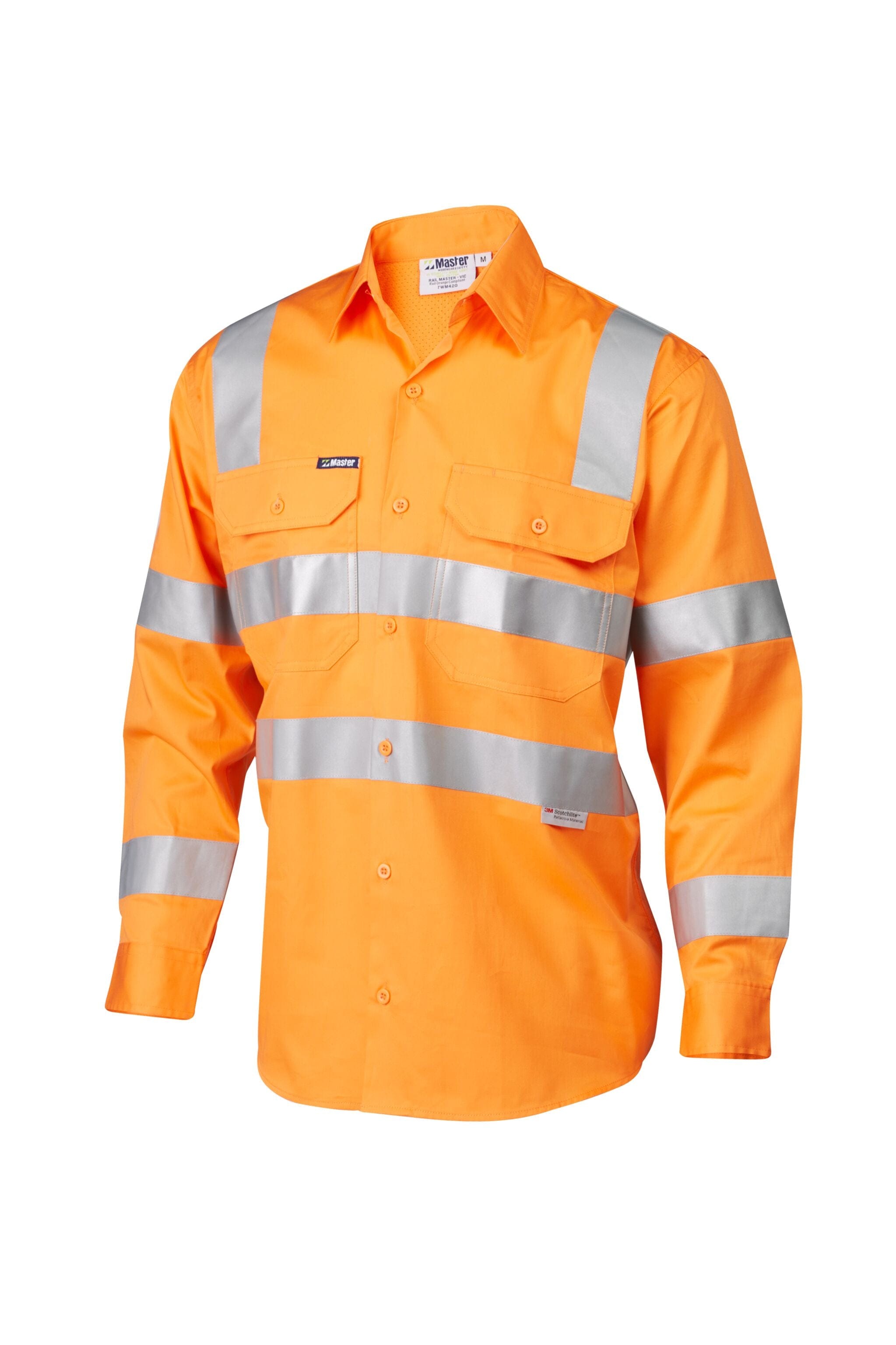 Master Polos / Shirts Master L/Sleeve Shirt Hi Vis D/N VIC Rail Taped 190GSM Cotton Drill
