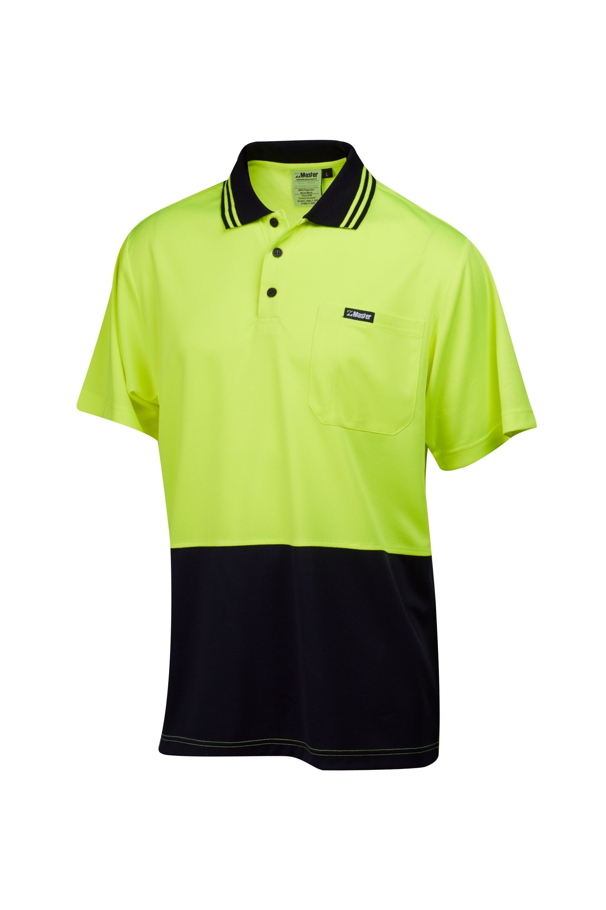 Master Polos / Shirts Master S/Sleeve Polo Hi Vis 2 Tone Micromesh w/Pocket