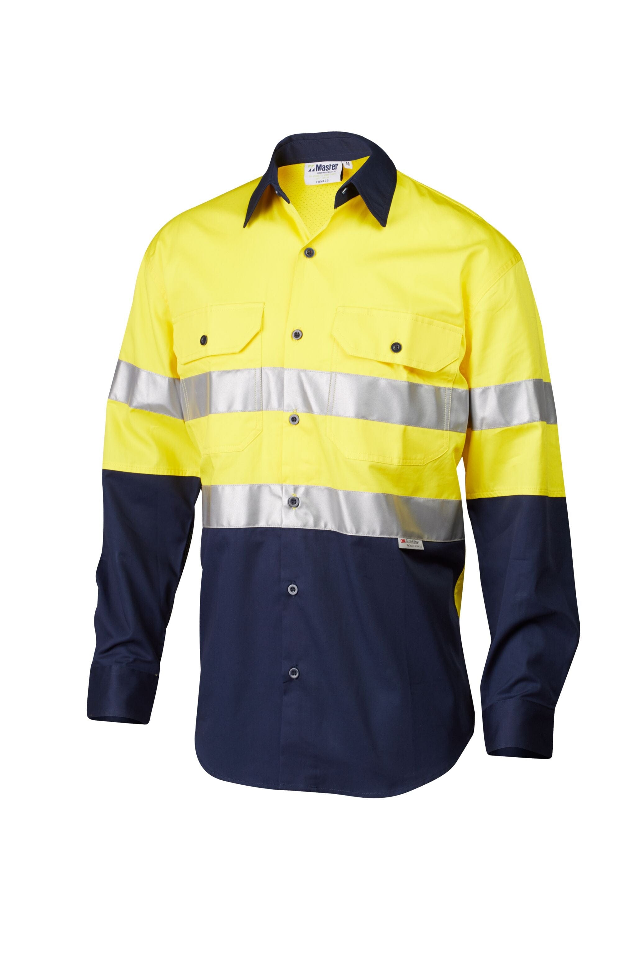 Master Polos / Shirts Master Womens L/Sleeve Shirt Hi Vis D/N 3M Taped 2 Tone 155GSM Cotton Drill Vented
