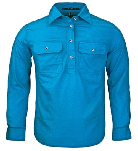 RiteMate Polos / Shirts Azure / Y0 Kids Pilbara Closed Front L/S Shirt